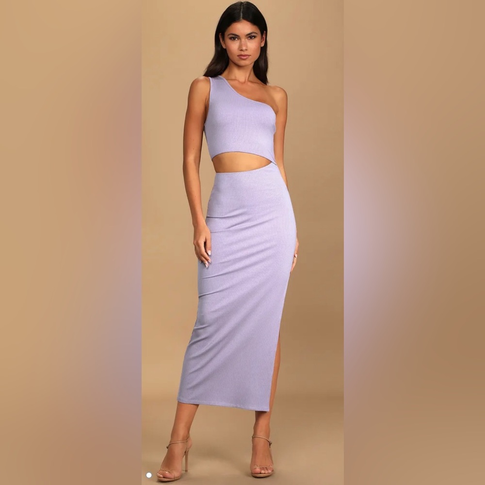 Lulus lavender one shoulder ribbed midi dress